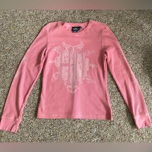 Harley Davidson Shirt Medium Pink Waffle LS Henley Top Front Studded Crew Neck